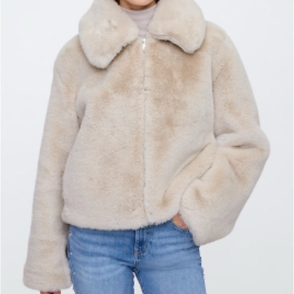 GAP Cream Teddy Jacket Plush Texture Oversized Collar